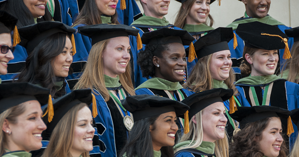 Students in graduation caps and gowns