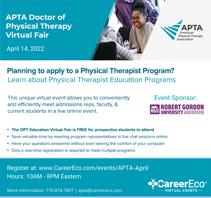 APTA flyer with useful tips for Doctor of Physical Therapy Virtual Fair
