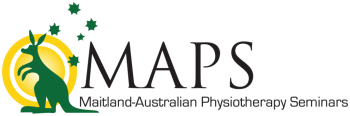 Maitland-Australian Physiotherapy Seminars Logo, a green kangaroo in front of a yellow circle with green stars.