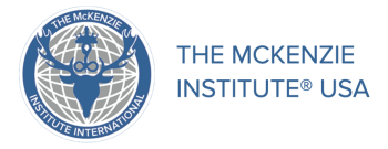 The McKenzie Institute USA Logo, a blue buck head in front of a silver grid circle background.