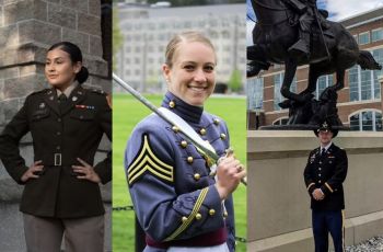 DPT students Jessy Lemus, Spencer Pavia, Nathan Jackson pose in uniform